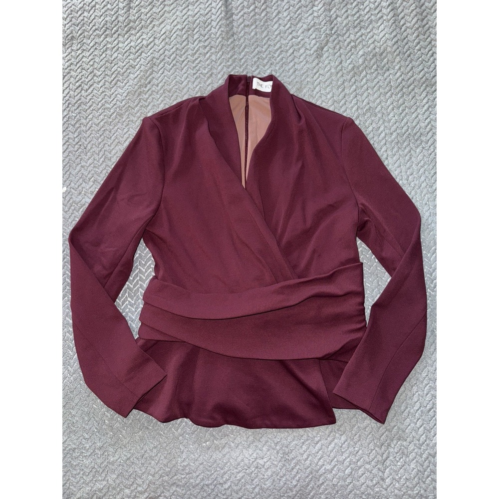 The Fold Collingham Jacket blazer drape waist button stretch maroon Sz 8